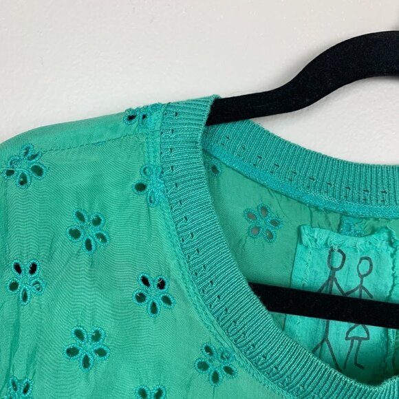 Johnny Was Silk Eyelet Green Oversized Short Sleeve Top - Picture 4 of 6